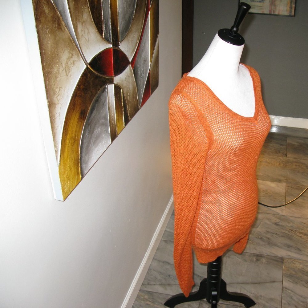 THE Limited Orange Mesh V-Neck Long Sleeve Sweater/Top Size Small - Picture 4 of 4